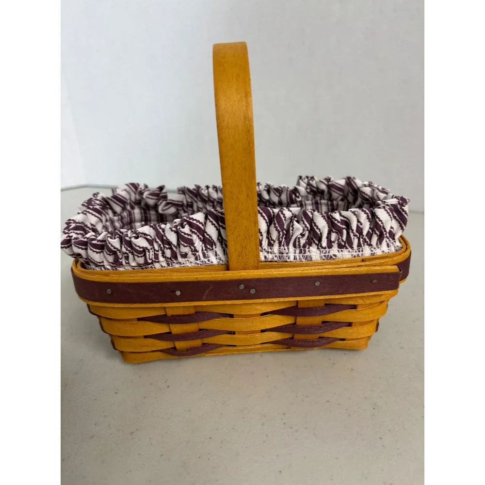 Longaberger Handwoven Basket‎ 1998 Burgundy Purple Ticking Liner Heart Charm USA